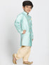 Vastramay Boys' Mint Green Jute Silk Blend Sherwani Set